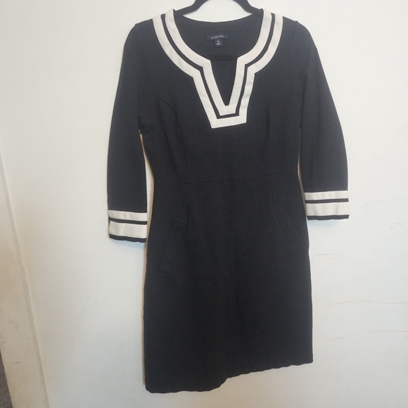 Lands' End Black White 8 Womens  Dress Coastal Preppy Nautical Cocktail - Picture 1 of 9